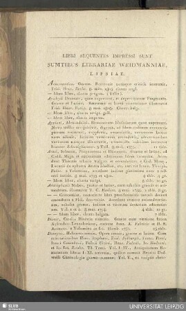 Libri sequentes impressi sunt sumtibus Librariae Weidmanniae, Lipsiae
