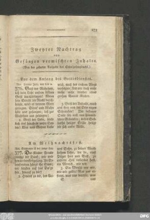 Zweyter Nachtrag von Gesängen vermischten Inhalts. (Bey der zehnten Ausgabe des Schulgesangbuchs.)