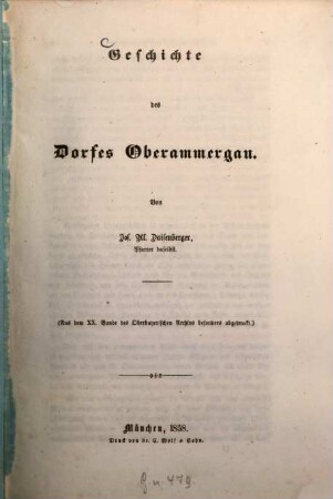 Geschichte des Dorfes Oberammergau : von Jos. Al. Daisenberger, Pfarrer daselbst