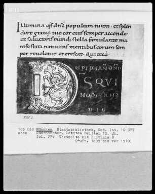 Sakramentar — Textseite mit Initiale D, Folio 27verso