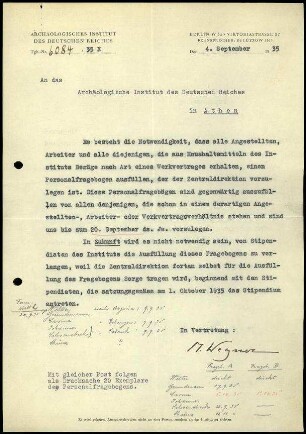 M. Wegner an DAI Athen