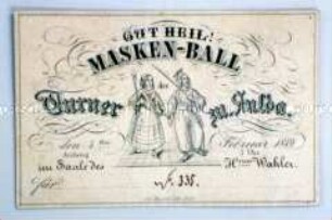 Eintrittskarte für den Maskenball der Fuldaer Turnerschaft, 4. Februar 1849