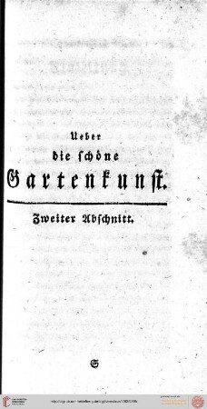 Über die schöne Gartenkunst: Zweiter Abschnitt