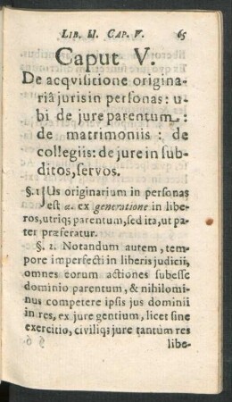 Caput V. De acquisitione originaria iuris in personas ...