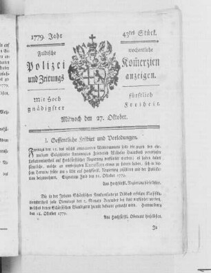 43tes Stück., Ausgabe vom 27. Oktober 1779