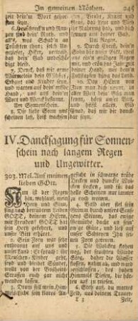 IV. Dancksagung für Sonnenschein nach langem Regen und Ungewitter