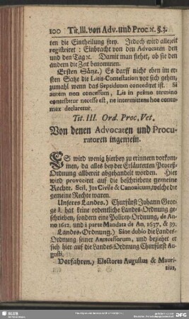 Tit. III. Ord. Proc. Vet. Von denen Advocaten und Procuratoren in[s]gemein