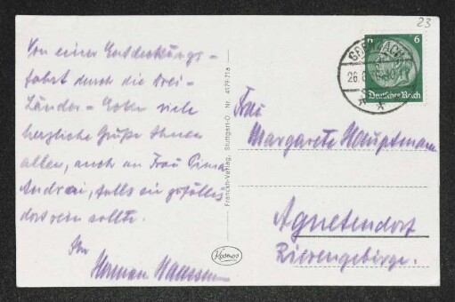 Brief von Hermann Haussmann an Margarete Hauptmann