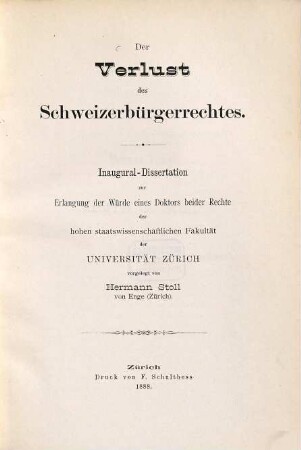 Der Verlust des Schweizerbürgerrechtes
