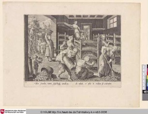 [Das Sammeln von Maulbeerblättern und die Fütterung der Seidenraupen; The gathering of mulberry leaves and the feeding of the silkworms]