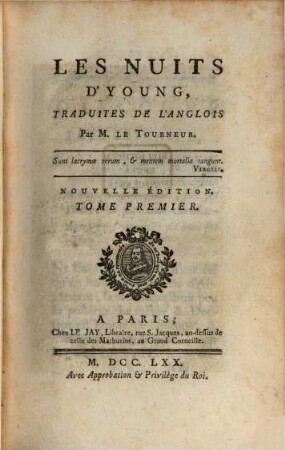 Les Nuits D'Young : Traduites De L'Anglois. 1