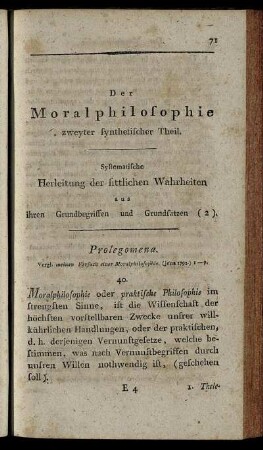 Der Moralphilosophie zweyter synthetischer Theil.