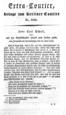 Extra-Courier, Beilage zum Berliner Courier No. 1020