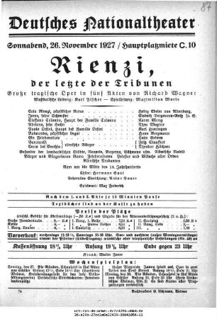 Rienzi, der Letzte der Tribunen