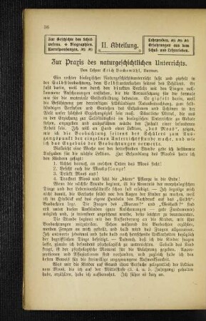 Zur Praxis des naturgeschichtlichen Unterrichts