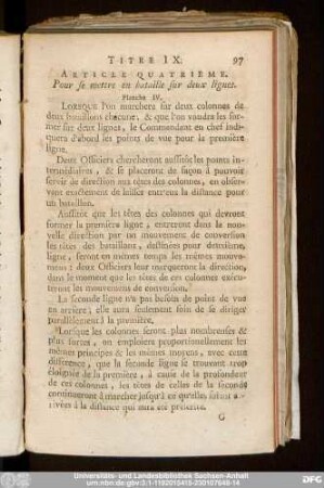 Article Quatrieme. Pour se mettre en bataille sur deux lignes.