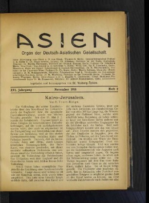 XVI Jahrgang November 1918 Heft 2