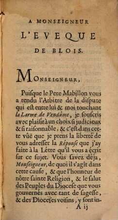 Reponse a la letre du Pere Mabillon touchant la pretendue saint Larme de Vendôme