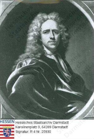 Dyk, Philip van (1680-1752) / Porträt, linksgewandte, vorblickende Halbfigur in Rahmen (Selbstbildnis)