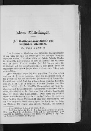 Zur Entstehungsgeschichte des sächsischen Stammes.