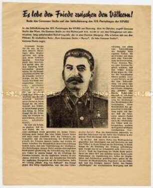 Sonderdruck der Schlussrede von Stalin auf dem 19. Parteitag der KPdSU über die Bruderparteien im Kampf gegen den Kapitalismus
