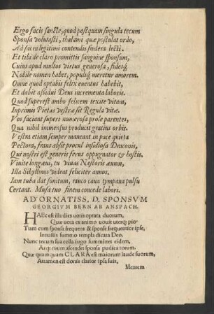 Ad Ornatiss. D. Sponsum Georgium Bern Ab Anspach.