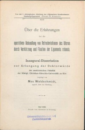 Über die Erfahrungen bei der operativen Behandlung von Retrodeviationen des Uterus durch Verkürzung und Fixation der Ligamenta rotunda