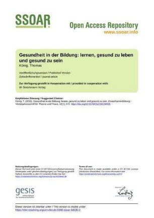 Gesundheit in der Bildung: lernen, gesund zu leben und gesund zu sein