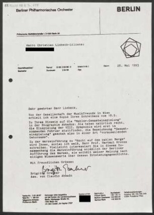 Brief an Christian Limbeck-Lilienau, 28.05.1993