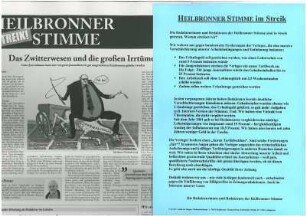 Flugblätter und Streikzeitung zum Streik von Redakteuren und Redakteurinnen bei Württembergischen Zeitungen, darunter die Heilbronner Stimme