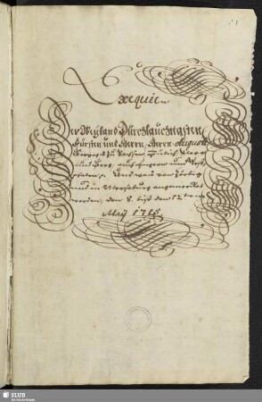 Exequien des Weyland Durchlauchtigsten Fürsten und Herrn Herrn Augusti Hertzogs zu Sachsen … Und was von Zörbig und in Merseburg angemercket worden, den 8. biß den 12ten May 1715.
