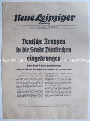 Extrablatt der "Neuen Leipziger Zeitung" zum Angriff auf Dünkirchen