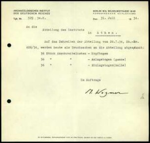 Schreiben; AIDR an DAI Athen (Drucksachen)