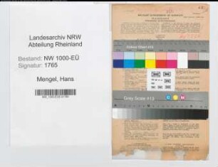 Entnazifizierung Hans Mengel, geb. 04.09.1901 (Verw.Direktor)