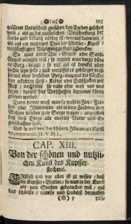 Cap. XIII. Von der schönen und nutzlichen Kunst des Kupfferstechens.