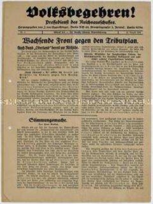 Pressemitteilung des "Reichsausschusses für das deutsche Volksbegehren" gegen den Young-Plan