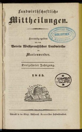 13: Landwirthschaftliche Mittheilungen : Organ d. Hauptvereins Westpreußischer Landwirthe