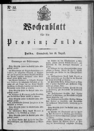 Nr. 32, Ausgabe vom 10. August 1861