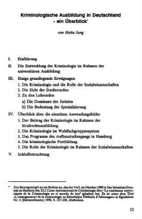 13-34, Kriminologische Ausbildung in Deutschland - ein Überblick
