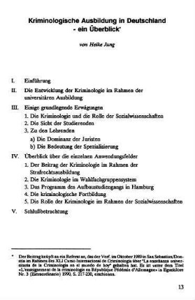 13-34, Kriminologische Ausbildung in Deutschland - ein Überblick