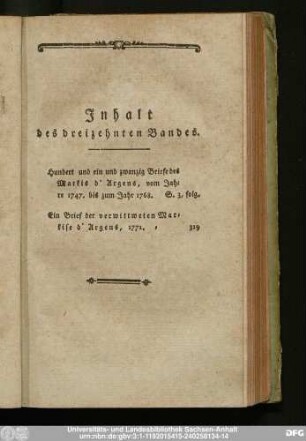 Inhalt des dreizehnten Bandes.
