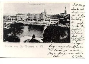"Neckaransicht mit Post" - Neckarbrücke mit Postamt 1 (Kaiserstraße 2)