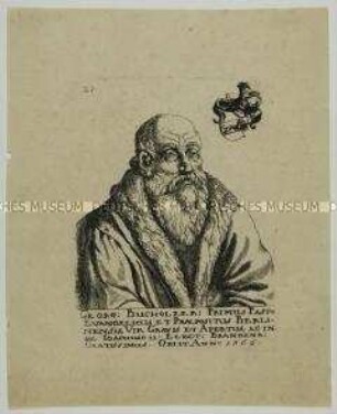 Brustbildnis des Theologen Georg Buchholzer im Mantel mit Pelzkragen