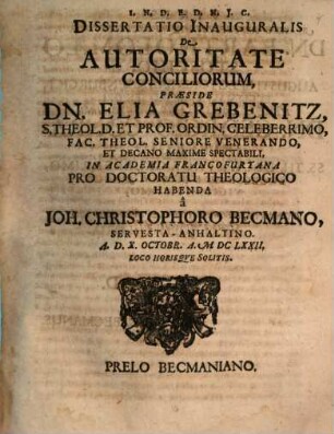 Diss. inaug. de autoritate conciliorum