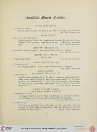 Gemälde älterer Meister (Nr. 1-188)