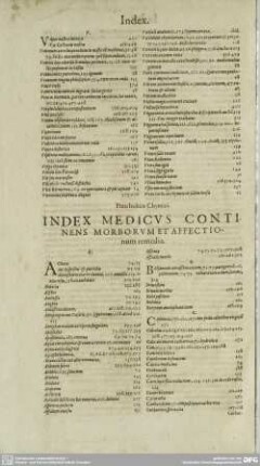 INDEX MEDICVS CONTINENS MORBORVM ET AFFECTIOnum remedia.