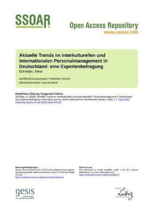 Aktuelle Trends im interkulturellen und internationalen Personalmanagement in Deutschland: eine Expertenbefragung