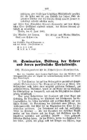 Gesangunterricht in Schullehrer-Seminarien : [III. Seminarien, Bildung der Lehrer und deren persönliche Verhältnisse]