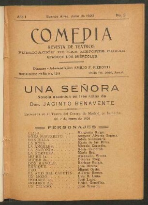 1922000300: Una señora : novela escénica en tres actos