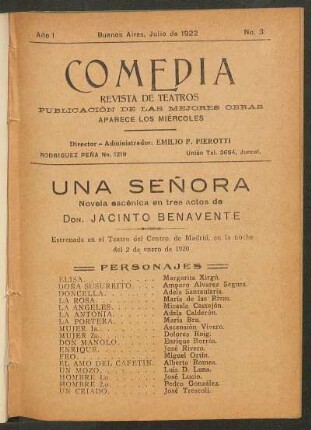 1922000300: Una señora : novela escénica en tres actos